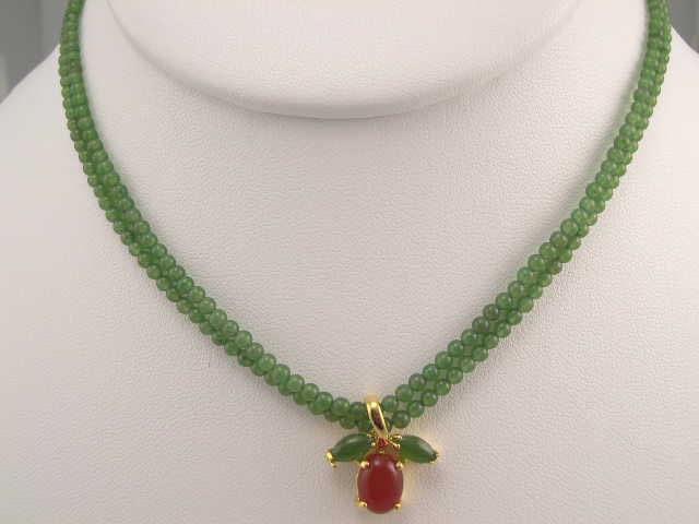 jade 2mm with carnelian pendant