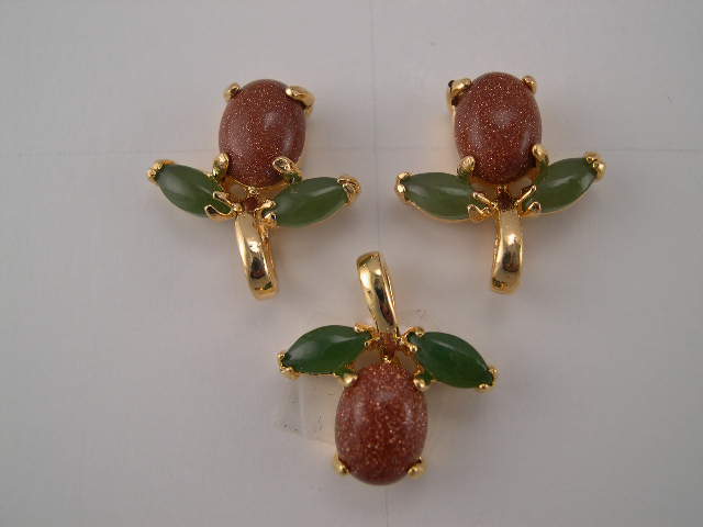 gold stone earring and pendant