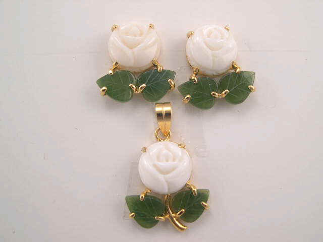 White coral rose earring and pendant